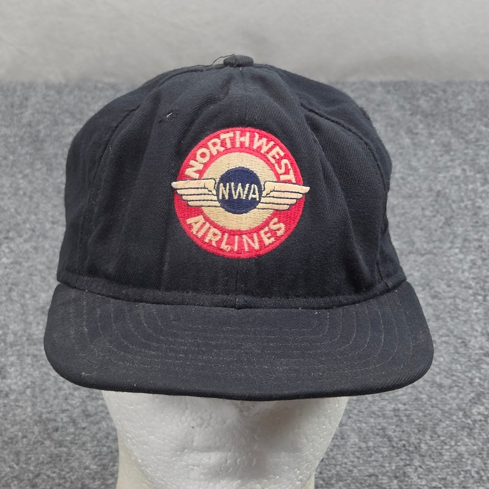 Vintage Northwest Airlines Hat Black NWA Snapback Aviation Collector Cap USA
